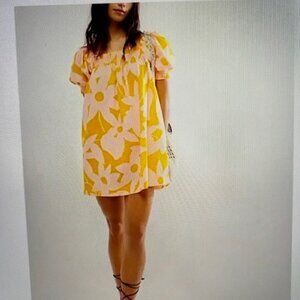 Free People Mila Floral Printed Mini Dress in Tangerine Combo Size L